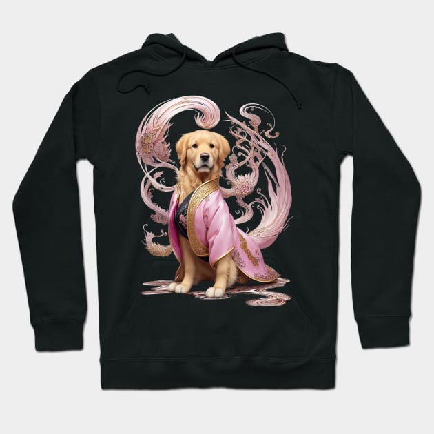 Majestic Imperial: Golden Retriever in Royal Pink Hanbok Hoodie by fur-niche